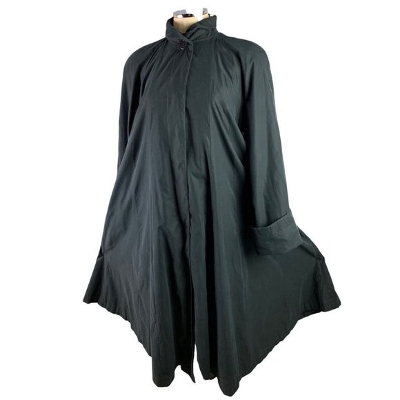 Size 2 Searle Vintage 1980s Long Swing Coat Jacket Black Silk (?) Oversize USA U - Picture 1 of 9